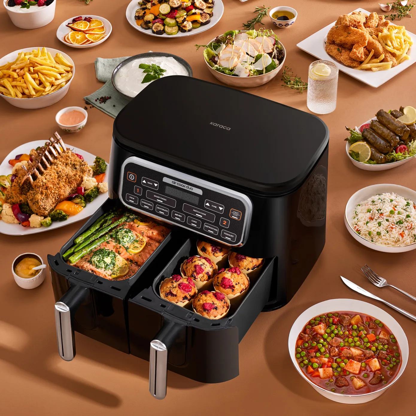 Karaca Air Cook Duo Heißluftfritteuse XXXL 8 Liter Airfryer, Starlight, 8 Personen, 2500W - Image 6