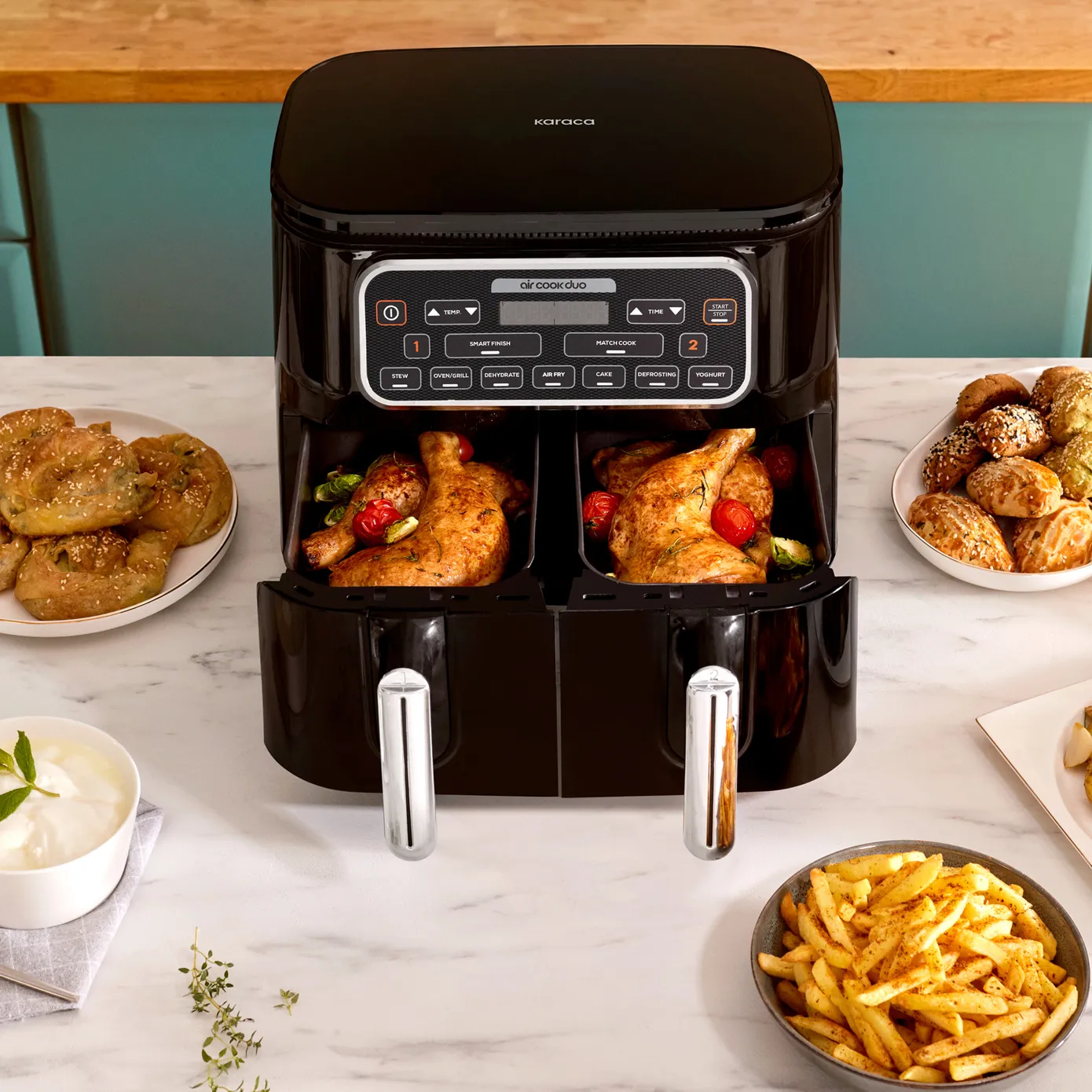 Karaca Air Cook Duo Heißluftfritteuse XXXL 8 Liter Airfryer, Starlight, 8 Personen, 2500W - Image 9