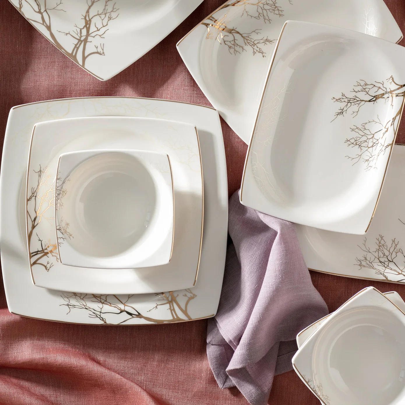 Karaca Autumn Fine Cream 60-teiliges Porzellangeschirr für 12 Personen quadratisch - Image 2