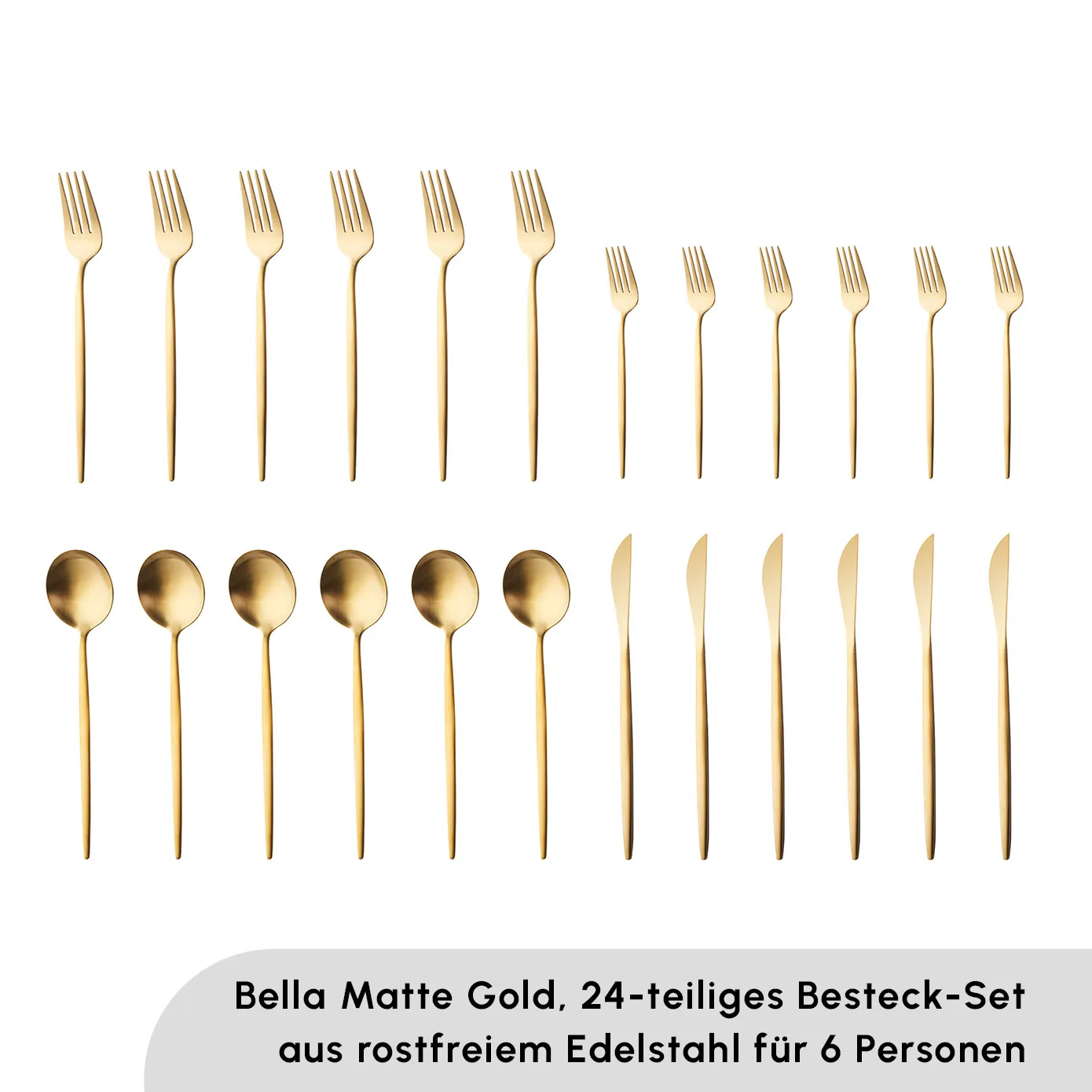 Karaca Bella Matte Gold Besteck Set für 6 Personen, 24 Teilig - Image 2