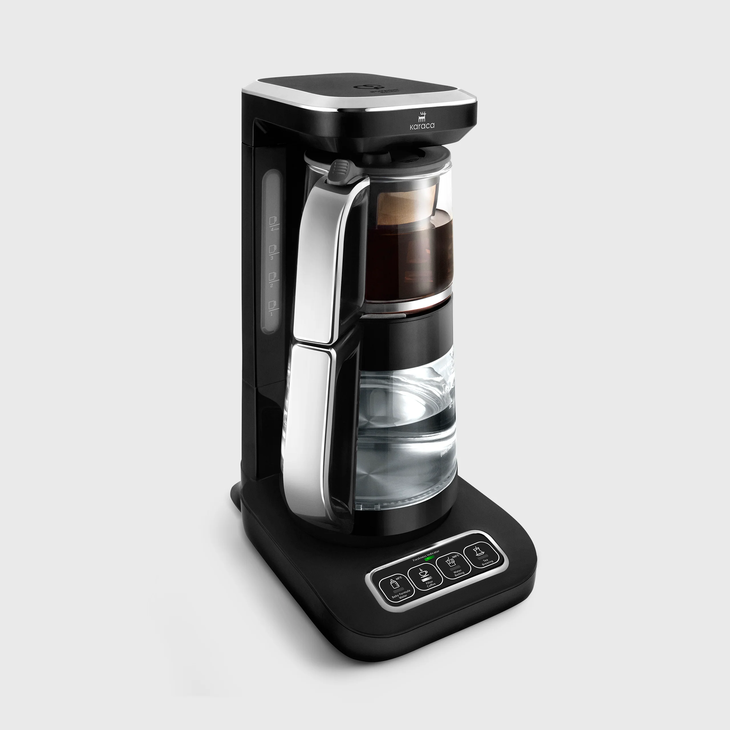 Karaca Çaysever Robotea Pro 4 in 1 Sprechende Automatische Glas-Teemaschine, Wasserkocher und Filterkaffeemaschine, Schwarz Chrom, 2500W - Image 5