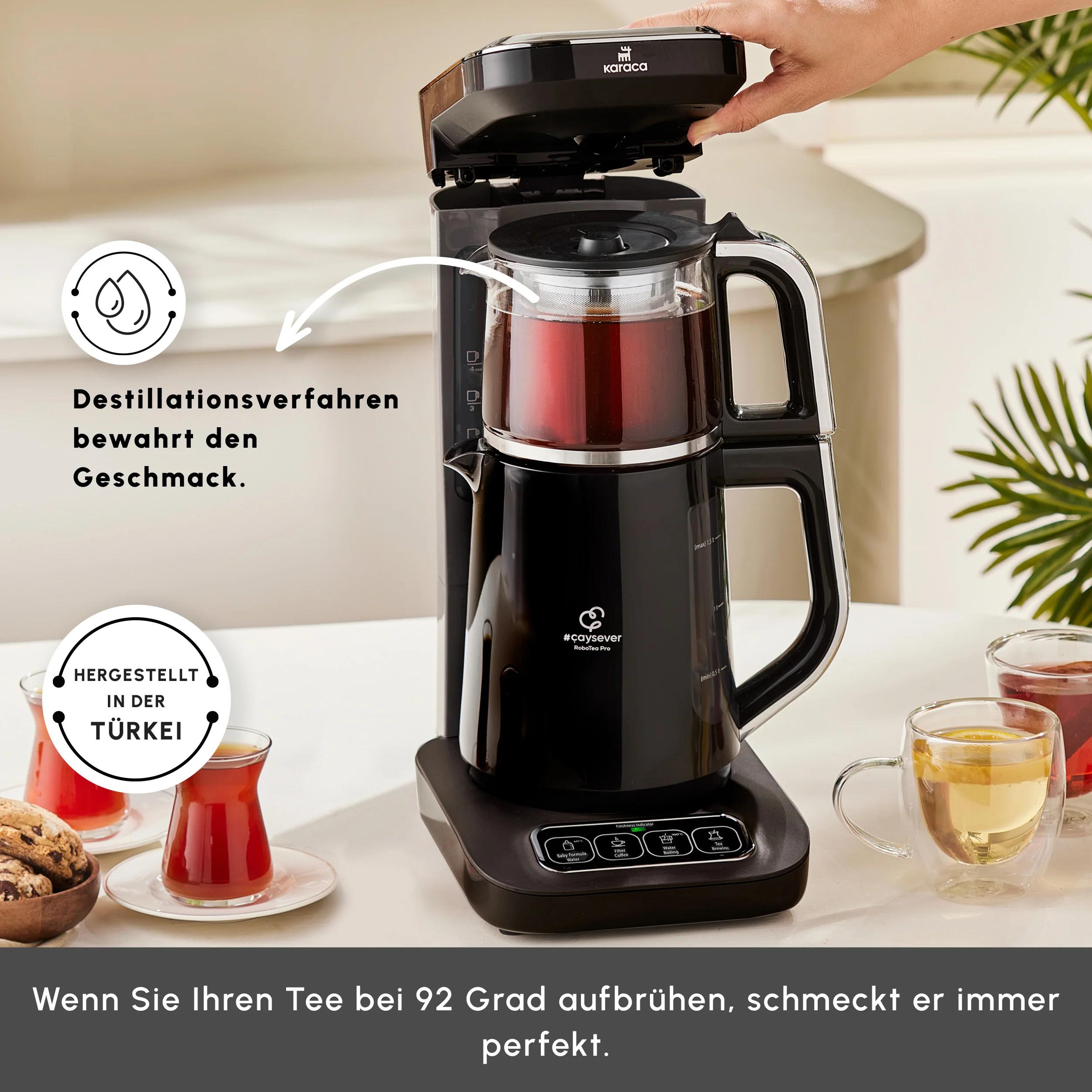 Karaca Caysever Robotea Pro 4 in 1 sprechender automatischer Teekocher Wasserkocher und Filterkaffeemaschine 2500W Chrome - Image 6