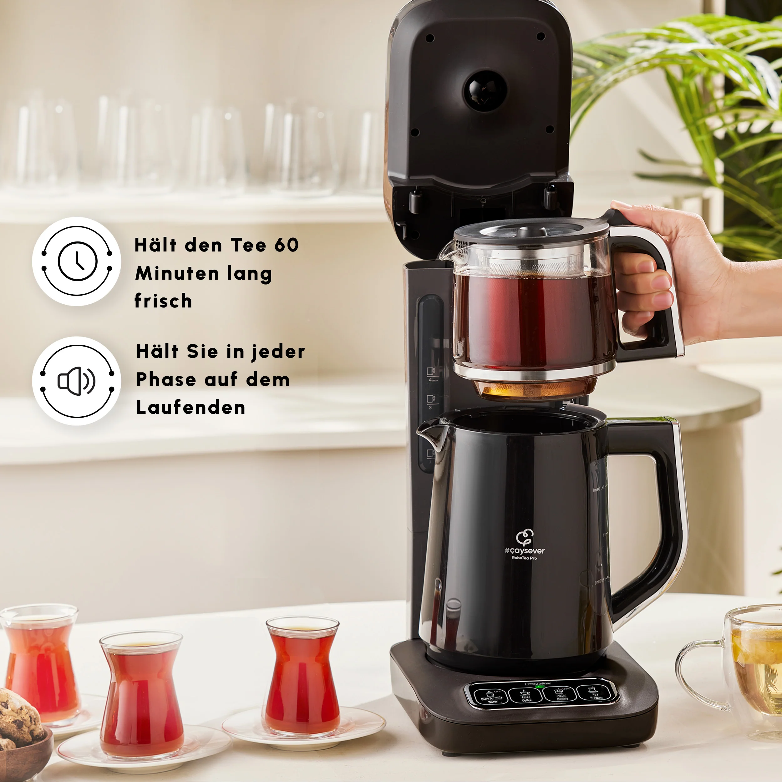 Karaca Caysever Robotea Pro 4 in 1 sprechender automatischer Teekocher Wasserkocher und Filterkaffeemaschine 2500W Chrome - Image 7