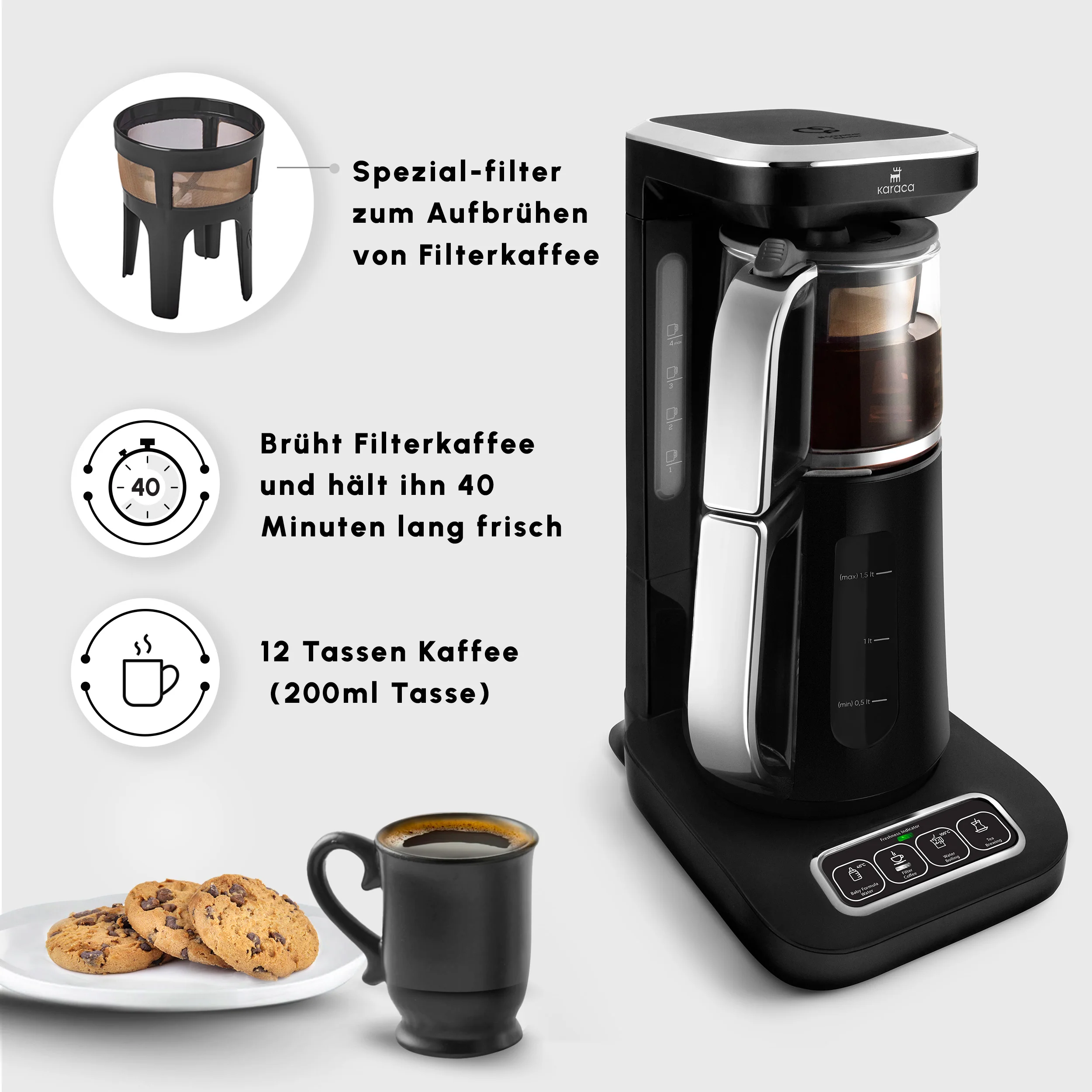Karaca Caysever Robotea Pro 4 in 1 sprechender automatischer Teekocher Wasserkocher und Filterkaffeemaschine 2500W Chrome - Image 8