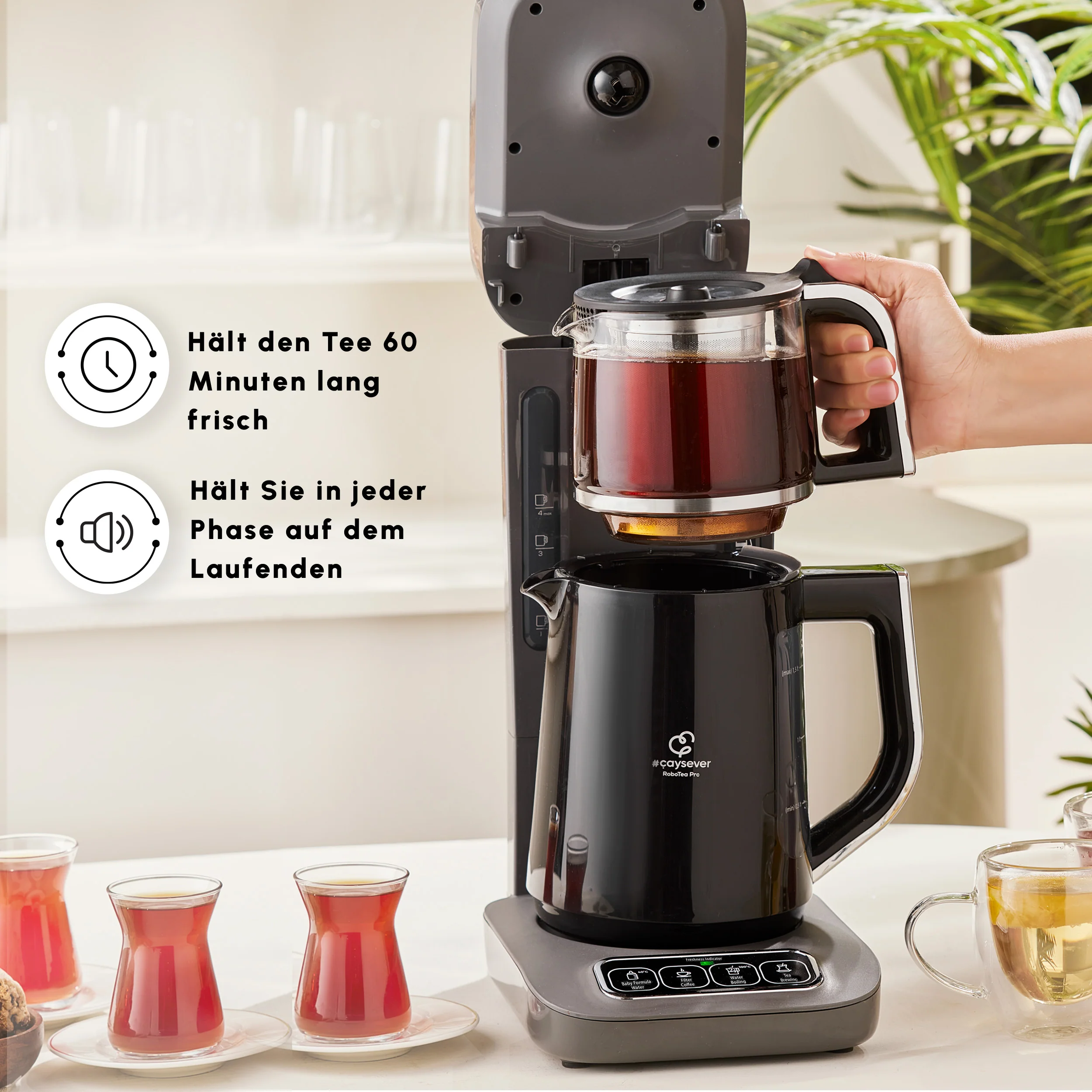 Karaca Caysever Robotea Pro 4 in 1 sprechender automatischer Teekocher Wasserkocher und Filterkaffeemaschine 2500W Space Grau - Image 7