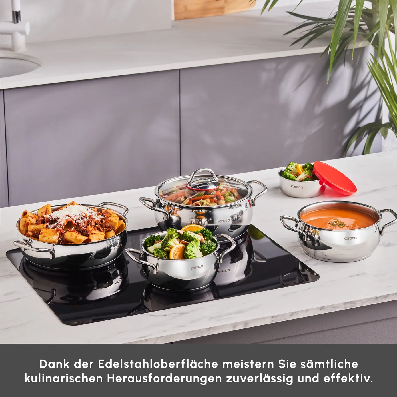 Karaca Emirgan XL 10-teiliges Kochtopfset für Induktion aus Stahl mit Aufbewahrungsdeckel - Image 3