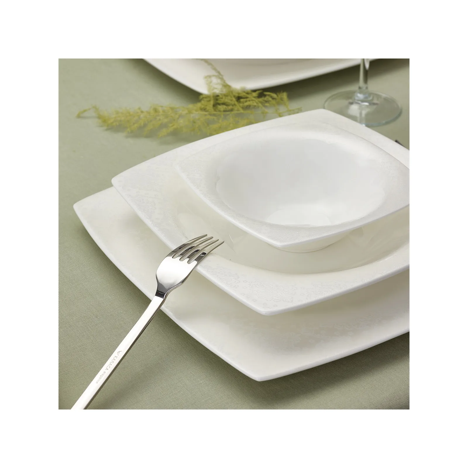 Karaca Fine Pearl Melita 62-teiliges Pearl Geschirrset für 12 Personen Quadratisch - Image 2
