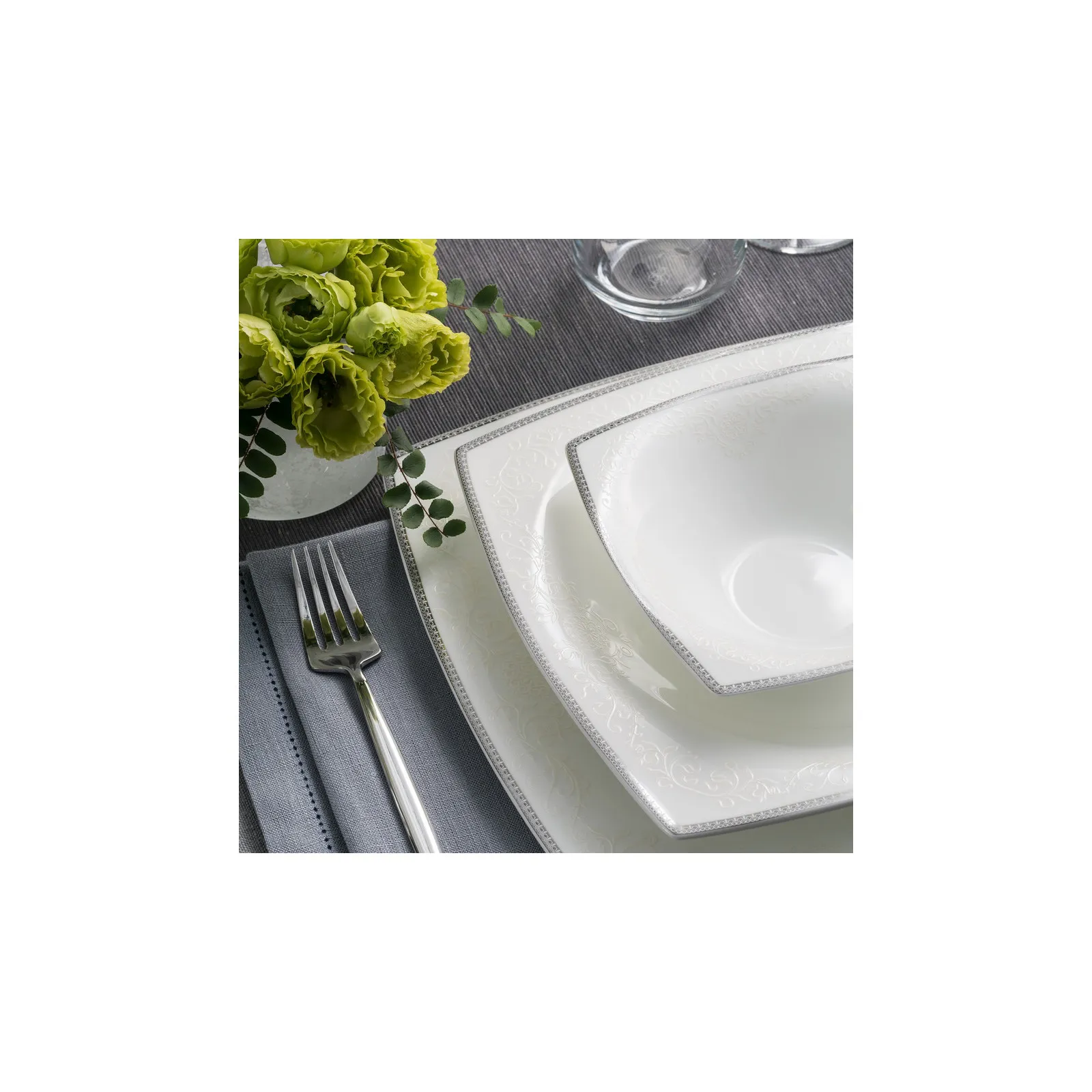 Karaca Fine Pearl Neklus 62-teiliges Tafelservice für 12 Personen Eckig - Image 5