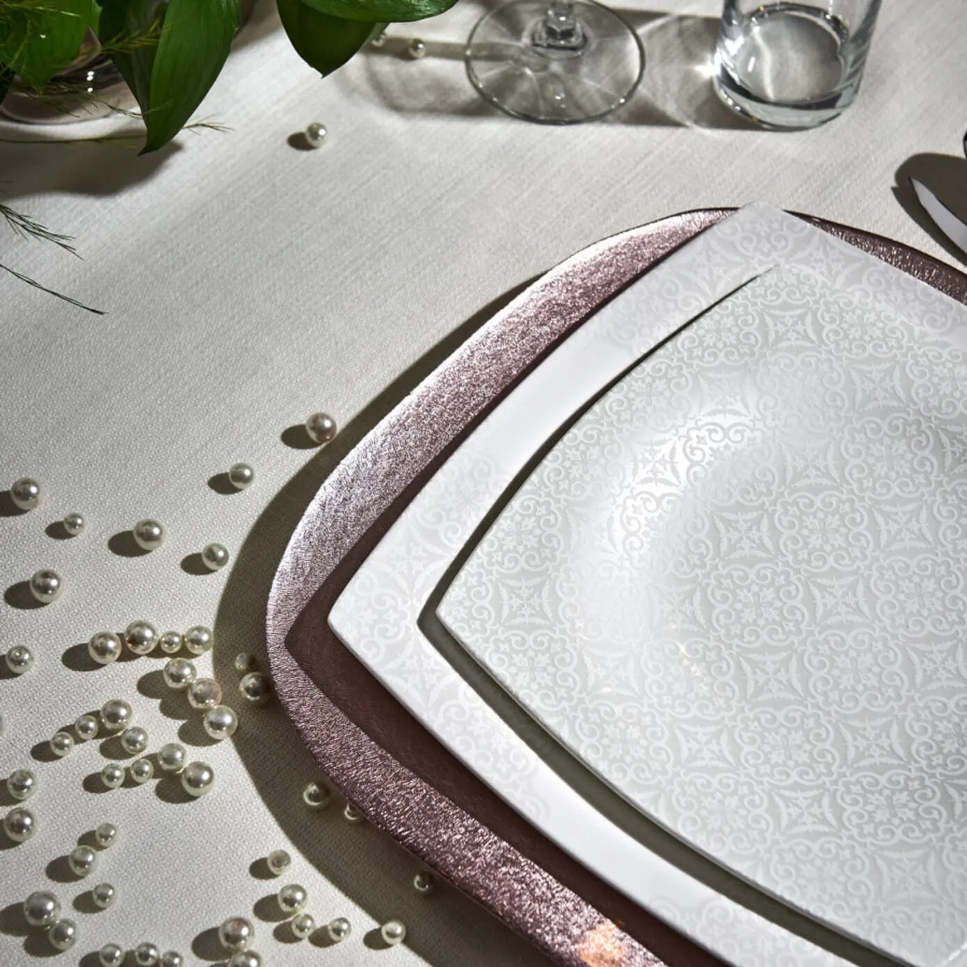Karaca Fine Pearl Valentina 62 Pieces Pearl Dinnerware Square, Service for 12 - Image 3