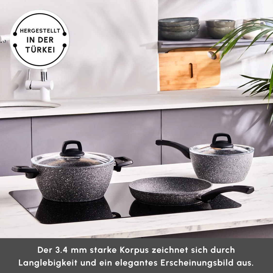 Karaca Gris Biogranite Induktion-Basis Kochgeschirr-Set, 5 Teilig - Image 4