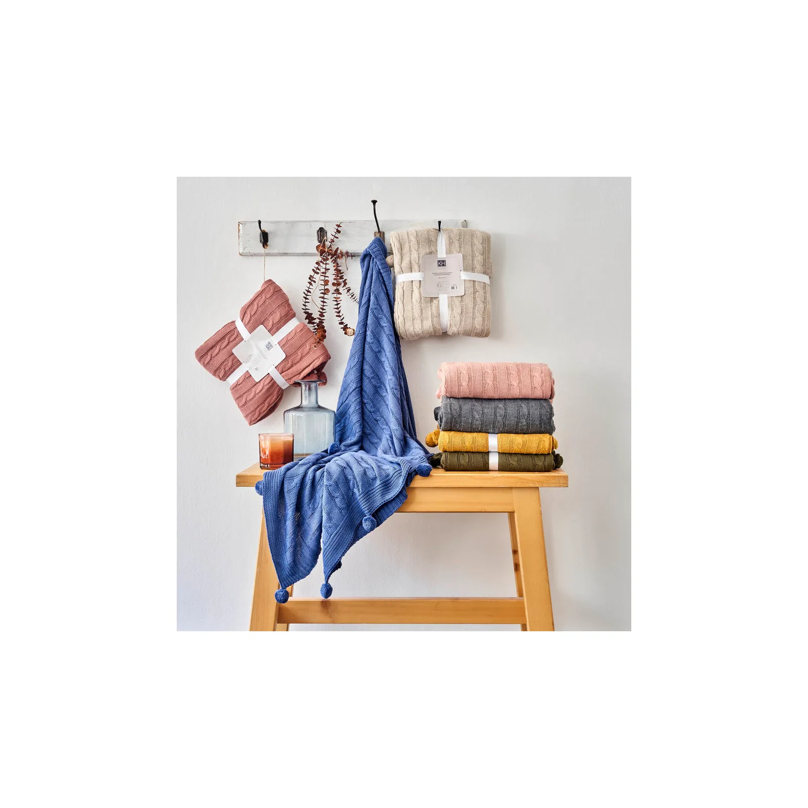 Karaca Home Kreıdefarbıger Rosa Kabelstrıcker Pompom Leıchter Bettbezug - Image 5