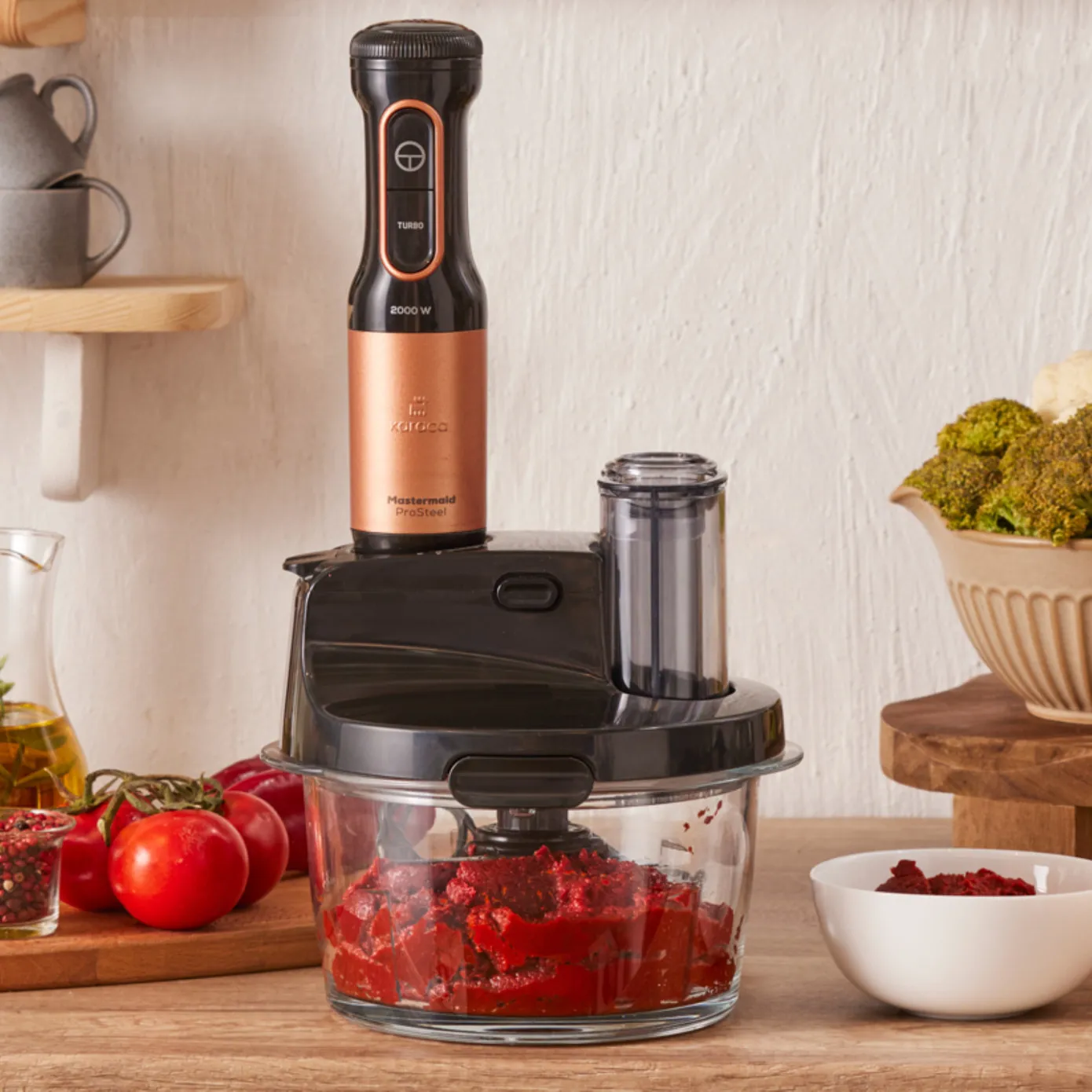 Karaca Mastermaid Küchenroboter aus Stahlglas, Langer Mixer 8 ın 1, 2500 W, Black Copper - Image 2