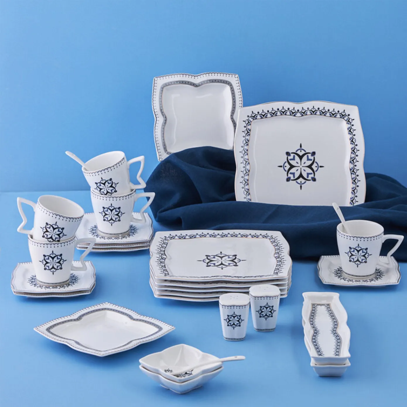 Karaca New Blau 32 Teil 6 Person Porzellan Frühstück/Service Set - Image 2