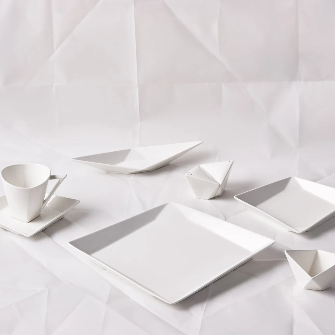 Karaca Origami für 6 Personen Quadrat Frühstücksset und Servierschalen, 26 Teilig, Porzellan - Image 5