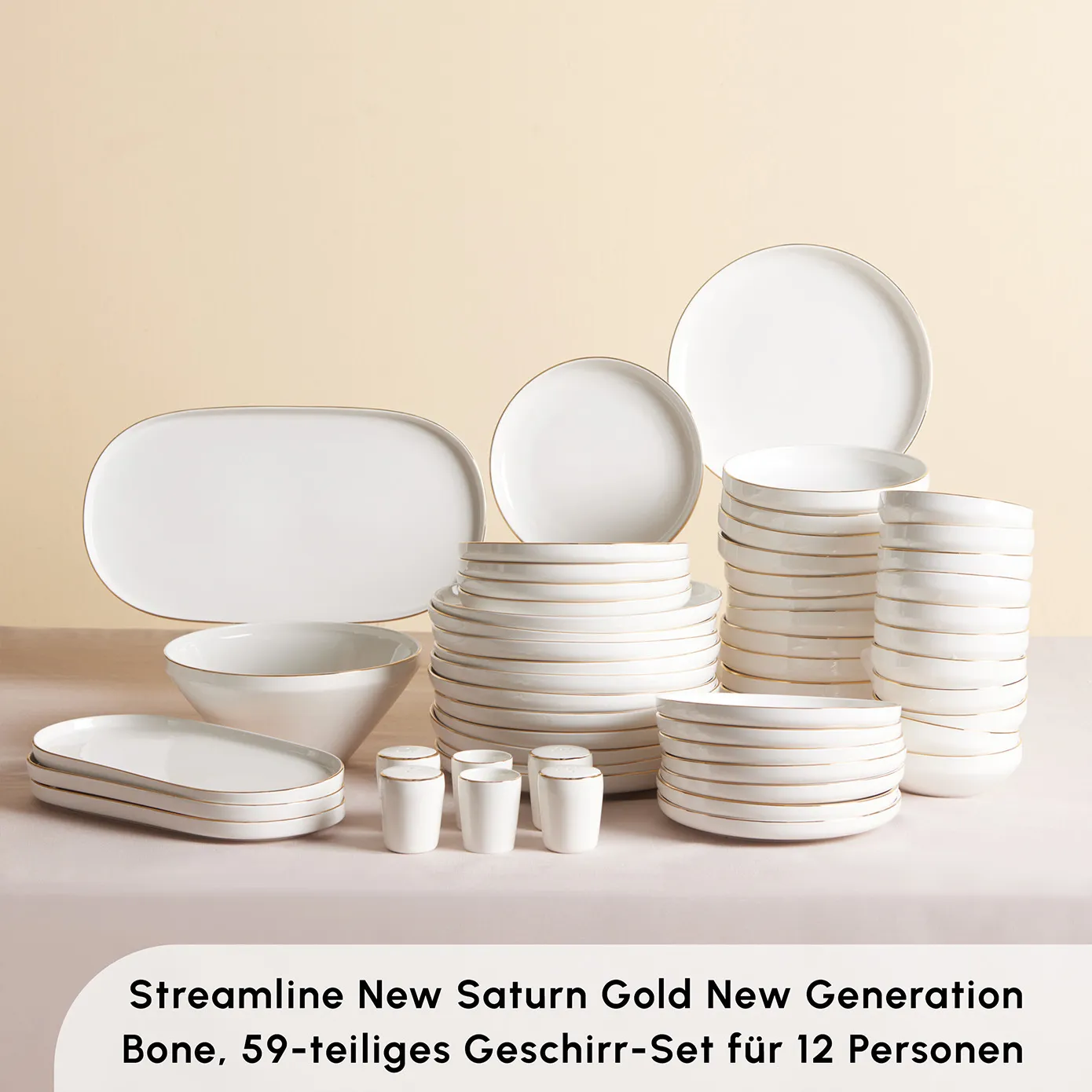 Karaca Stream Bone New Saturn 59-Teiliges 12-Personen Geschirrset Gold - Image 3