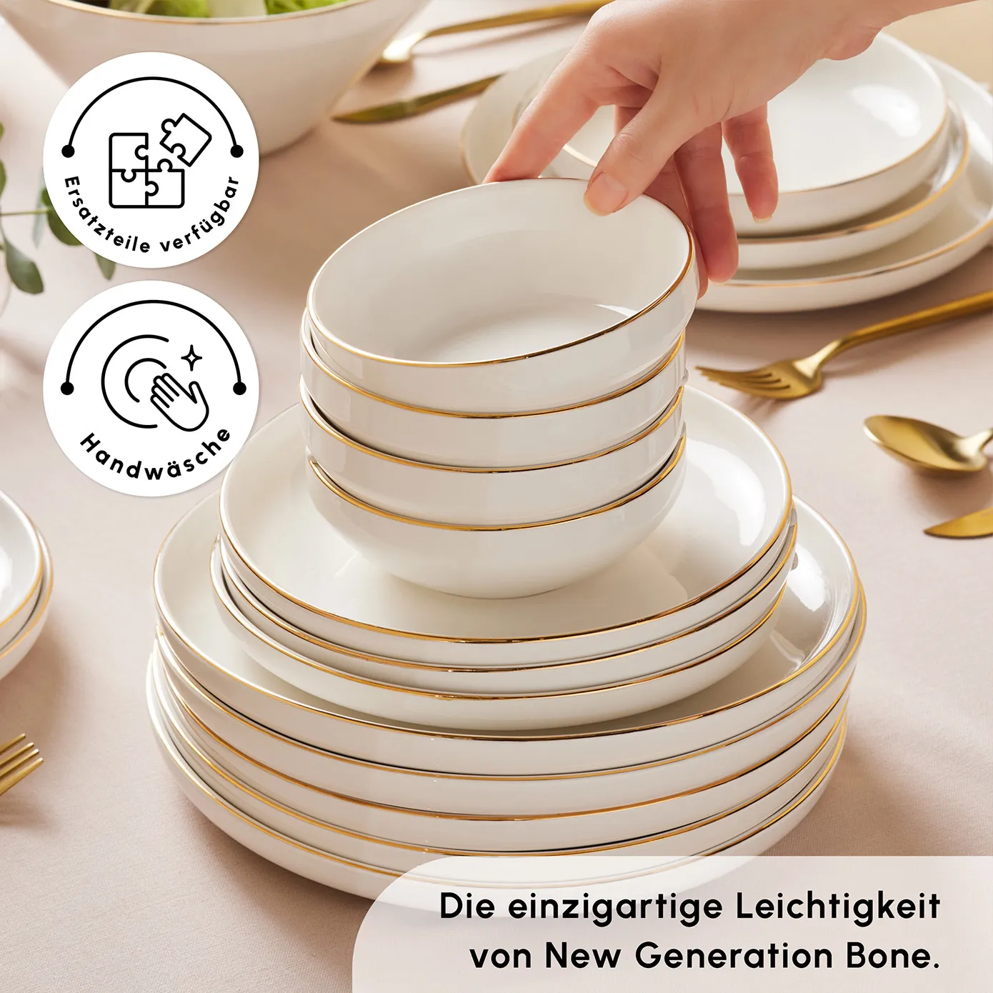 Karaca Stream Bone New Saturn 59-Teiliges 12-Personen Geschirrset Gold - Image 6