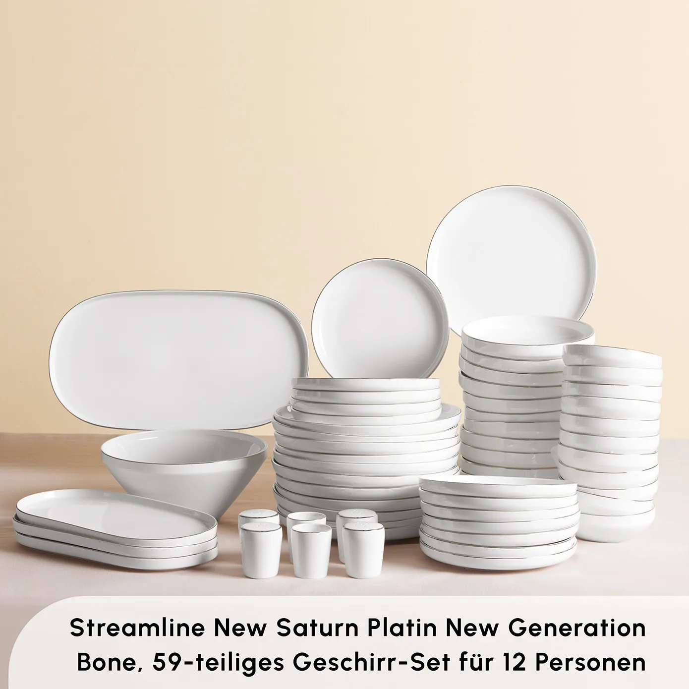 Karaca Stream Bone New Saturn 59-Teiliges 12-Personen Geschirrset Platin - Image 3
