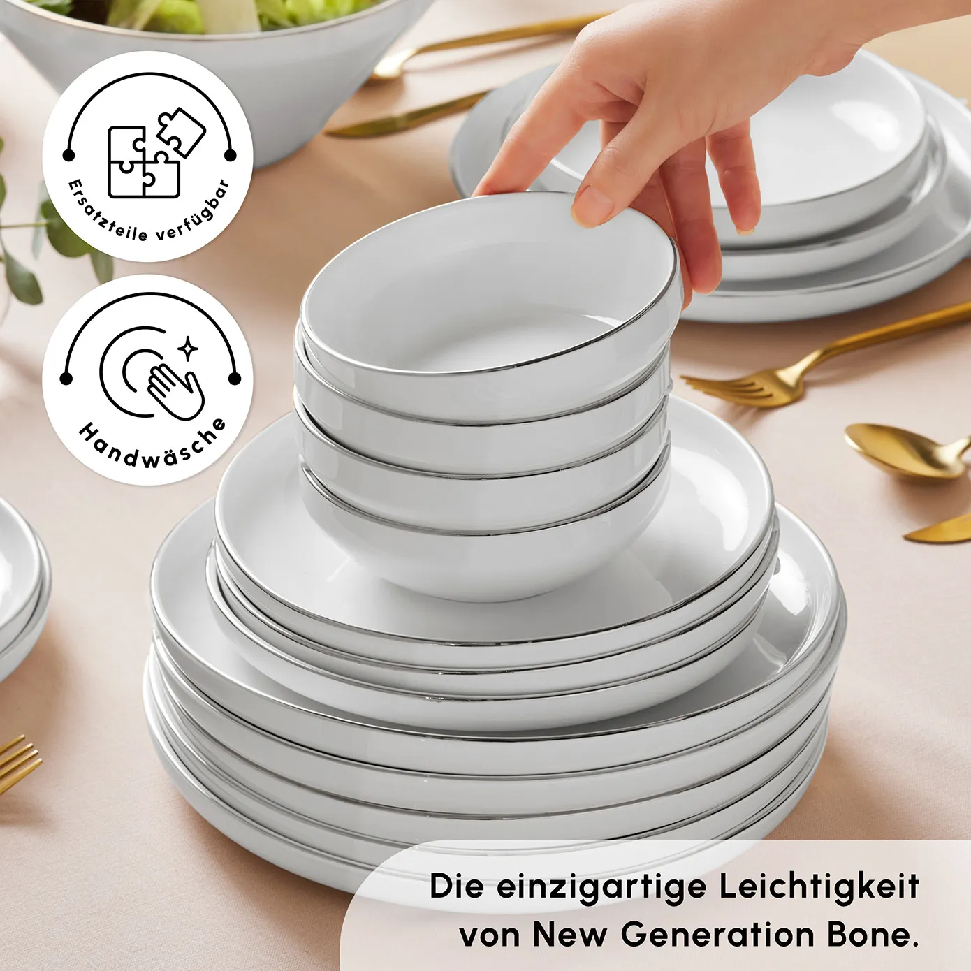 Karaca Stream Bone New Saturn 59-Teiliges 12-Personen Geschirrset Platin - Image 6