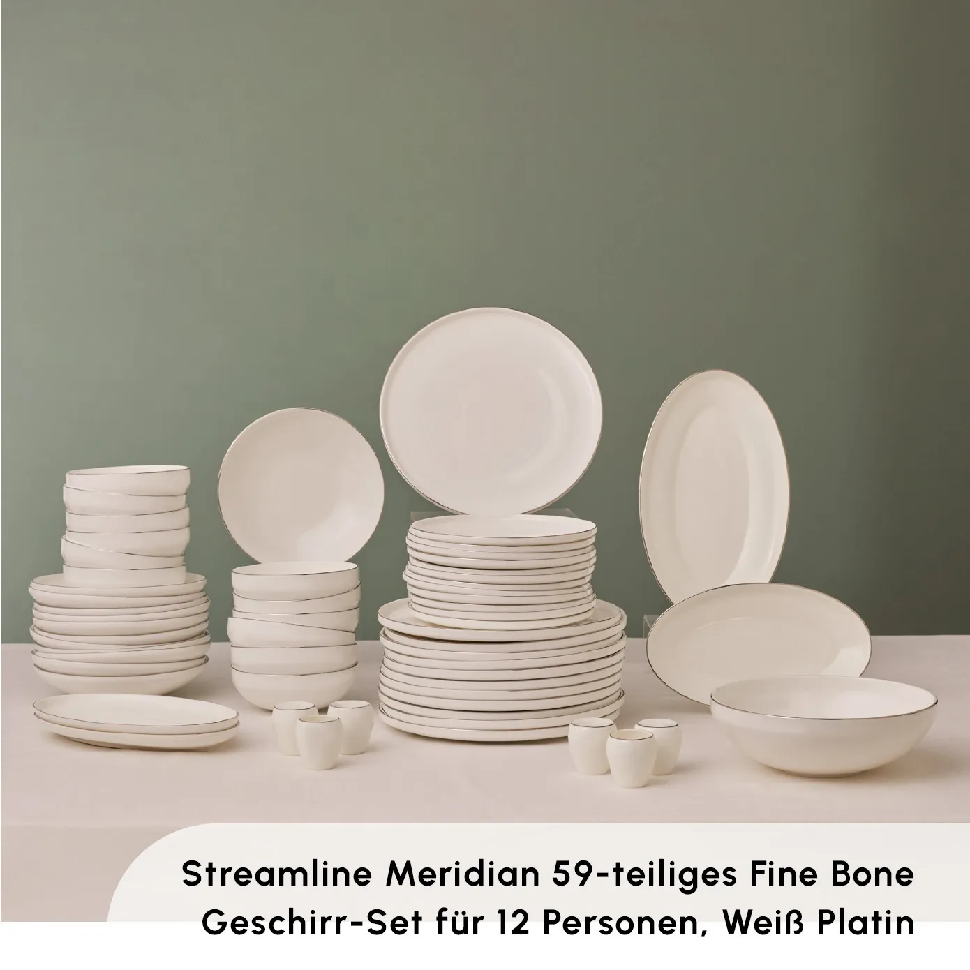 Karaca Stream Bone New Meridian 59-Teiliges 12-Personen Geschirrset Platin - Image 3