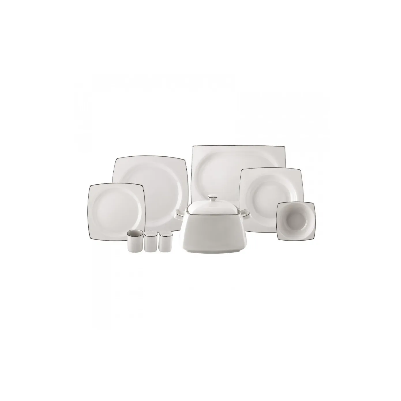 Karaca Talia Cream 60-teiliges Tafelservice für 12 Personen Platin Eckig - Image 2