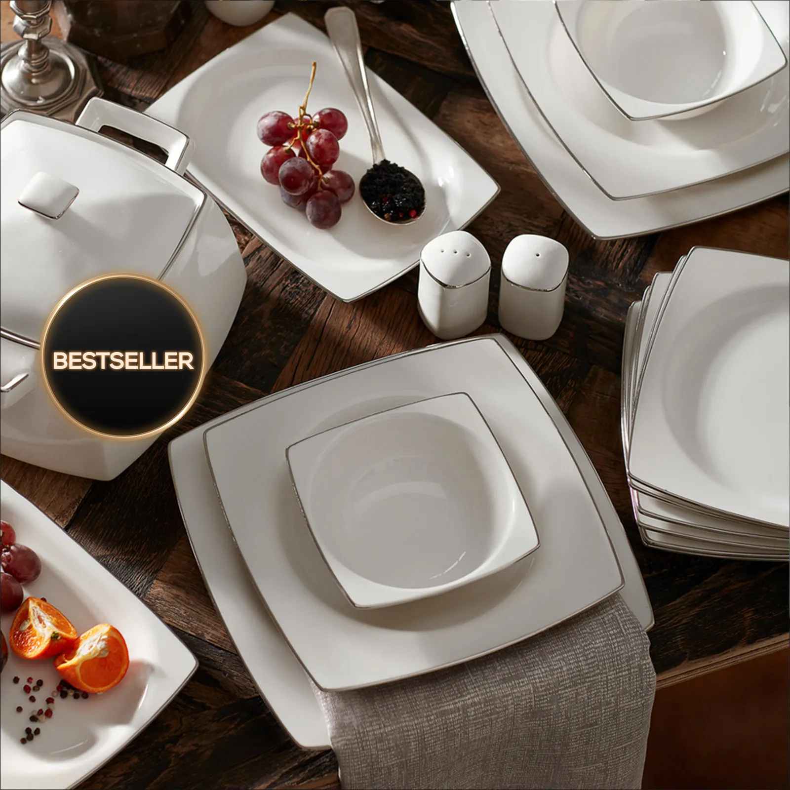 Karaca Talia Cream 60-teiliges Tafelservice für 12 Personen Platin Eckig - Image 3