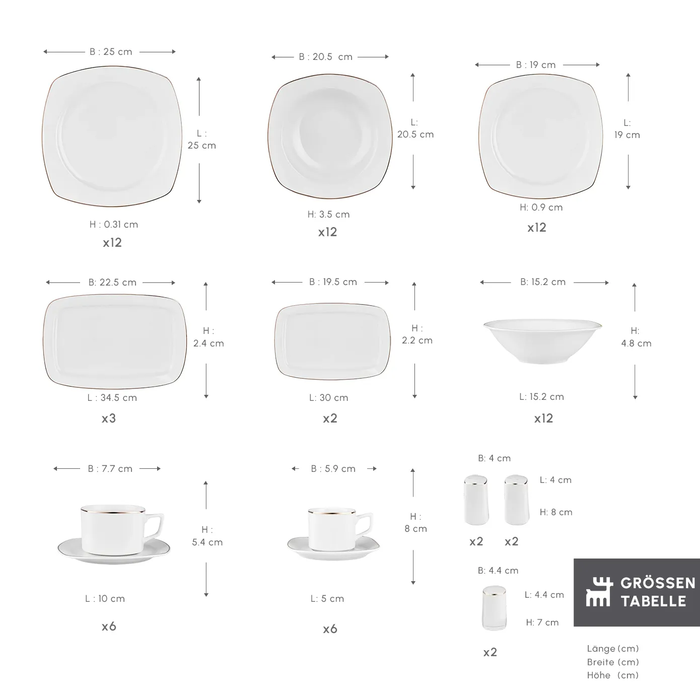 Karaca Timeless Gold Square Geschirr-Set für 12 Personen, 84-teilig - Image 2