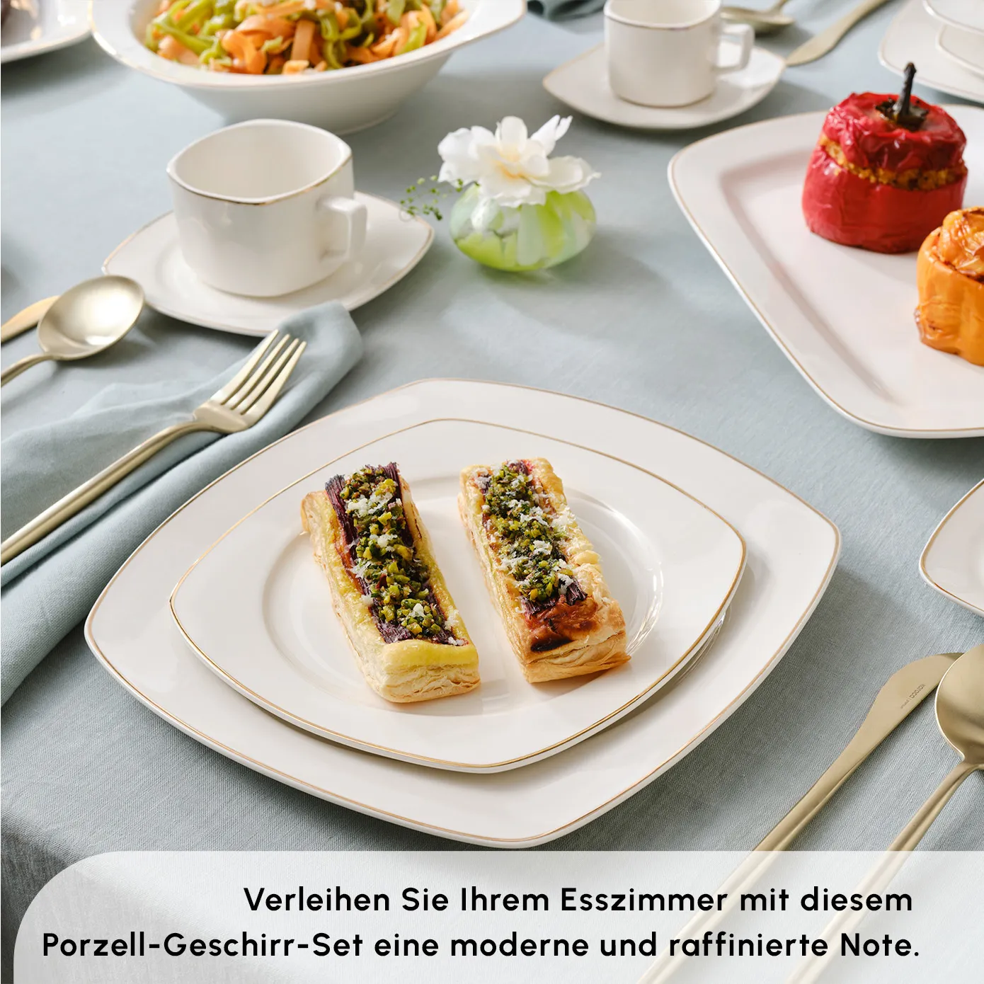 Karaca Timeless Gold Square Geschirr-Set für 12 Personen, 84-teilig - Image 6