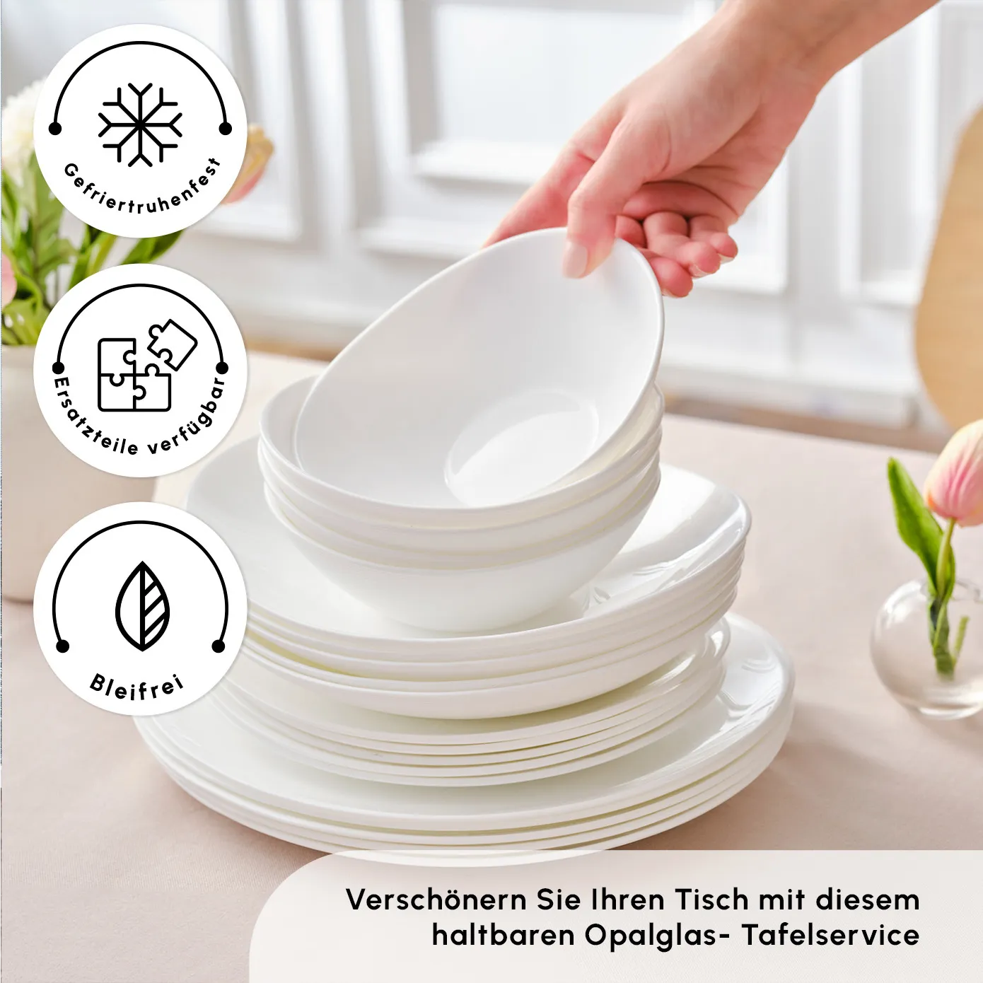 Karaca White Pure Opal Glas Tafelservice 24-teilig für 6 Personen - Image 5