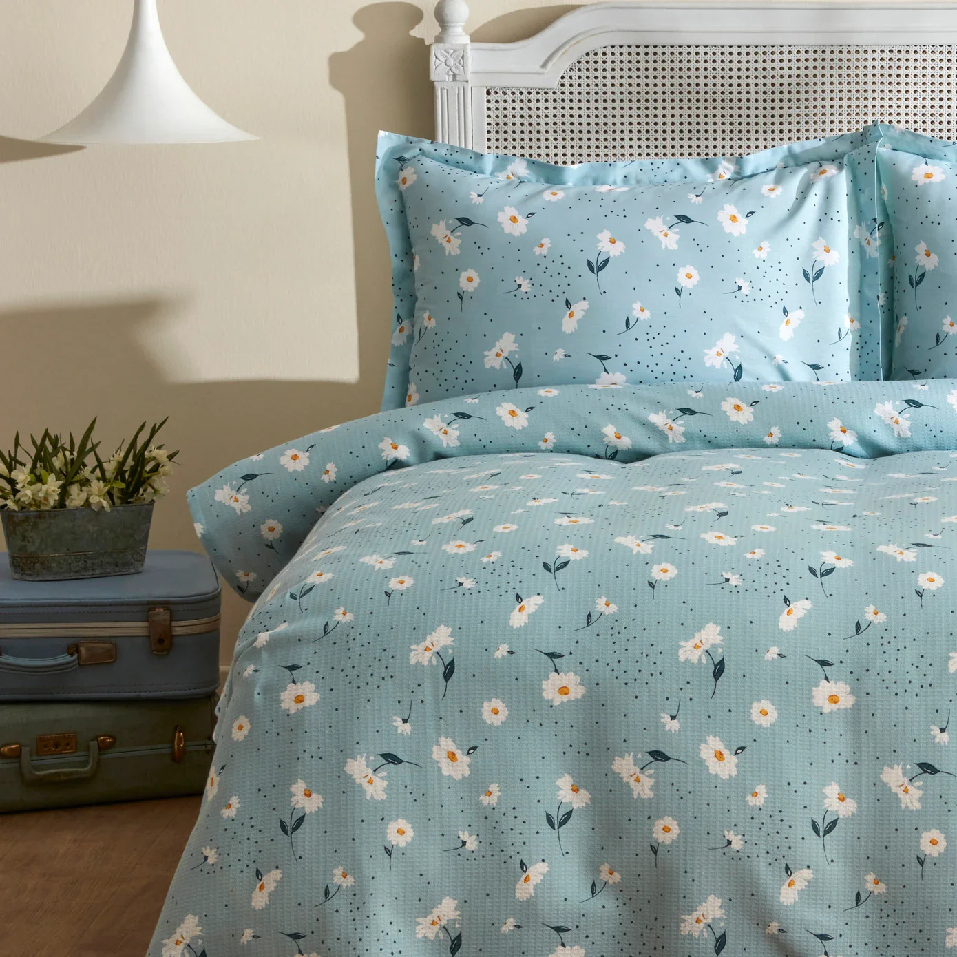 Karaca Home Daisy 100% Baumwolle Doppelbett Tagesdecke Set Mint - Image 2