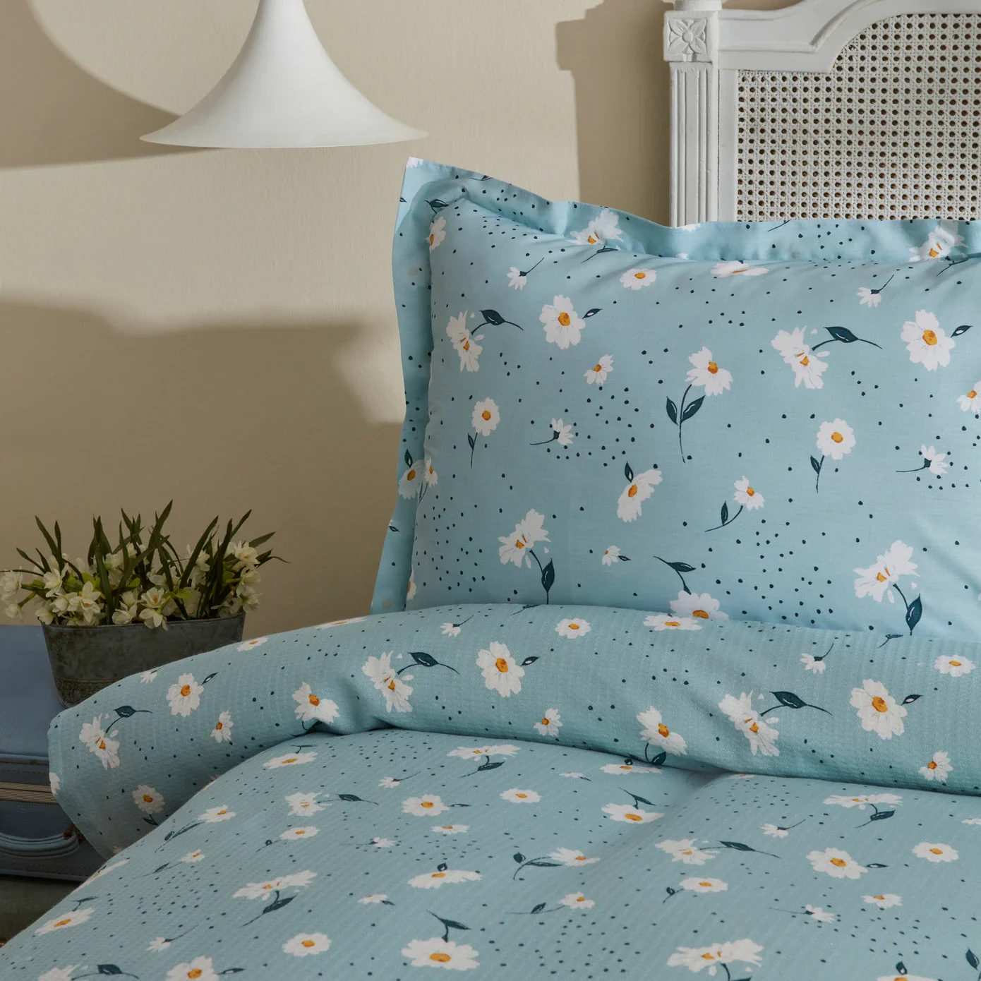 Karaca Home Daisy 100% Baumwolle Doppelbett Tagesdecke Set Mint - Image 4